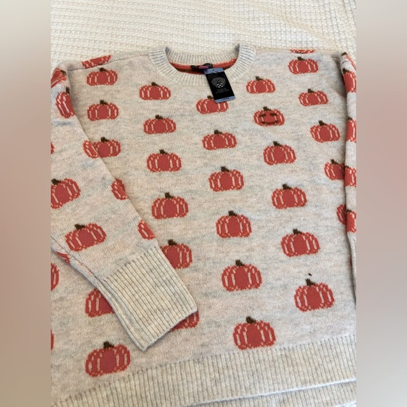 NWT VINCE CAMUTO Pumpkin Sweater Women's L Fall Autumn Knit Crewneck Halloween - Picture 1 of 9